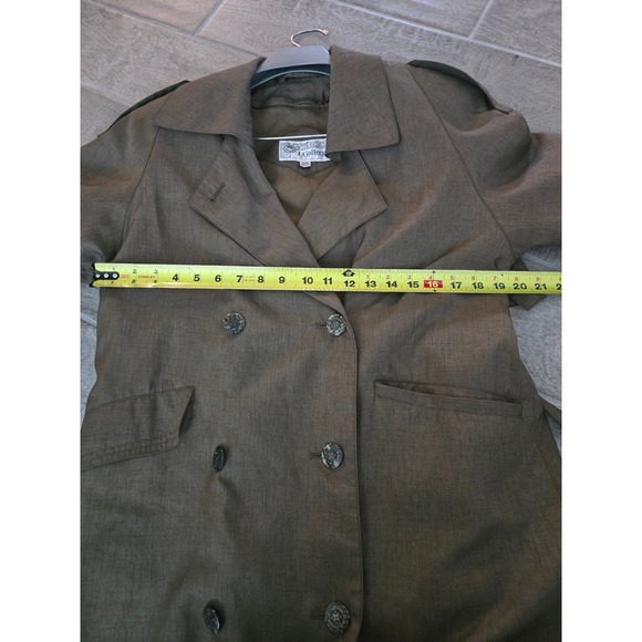 J. Gallery Petite Trench Coat Women 5/6 Olive Green Belted Double Breasted Liner - Picture 6 of 12
